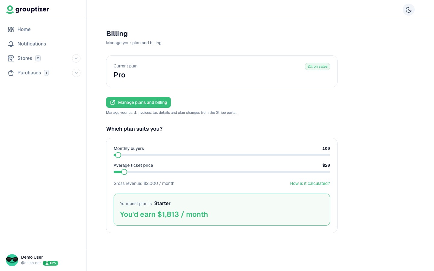 Billing page