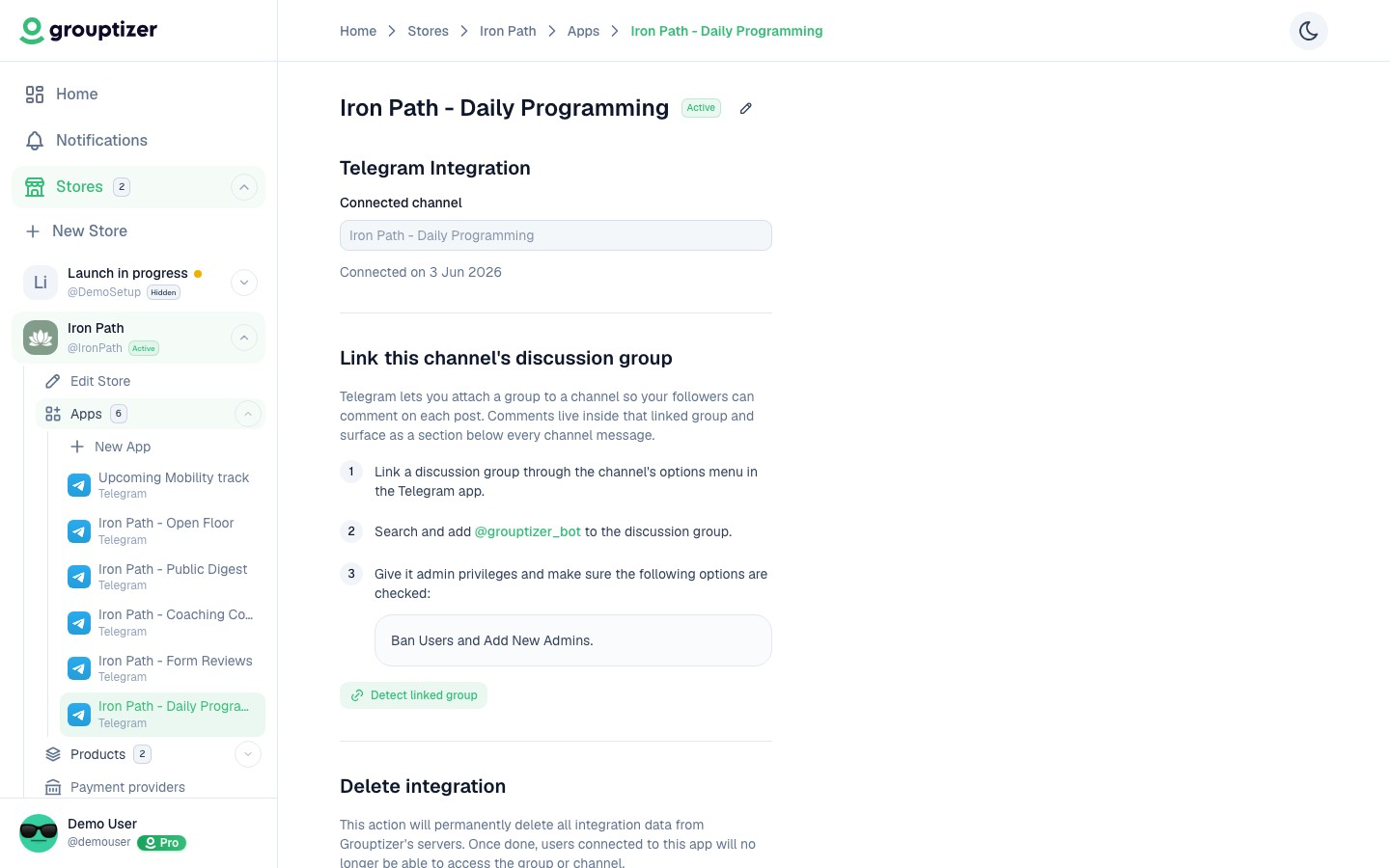 Verified integration with a channel