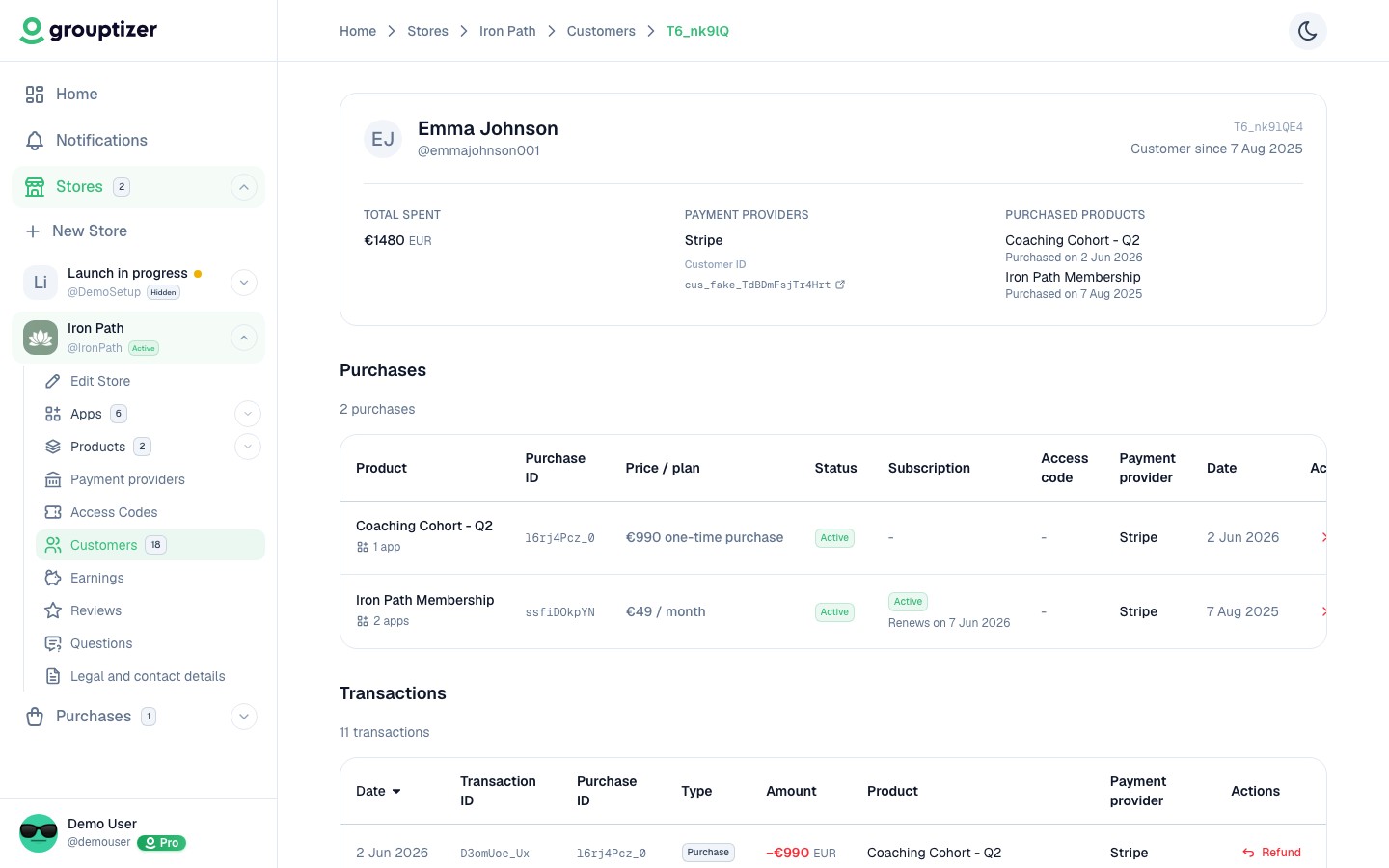 Customer detail screen