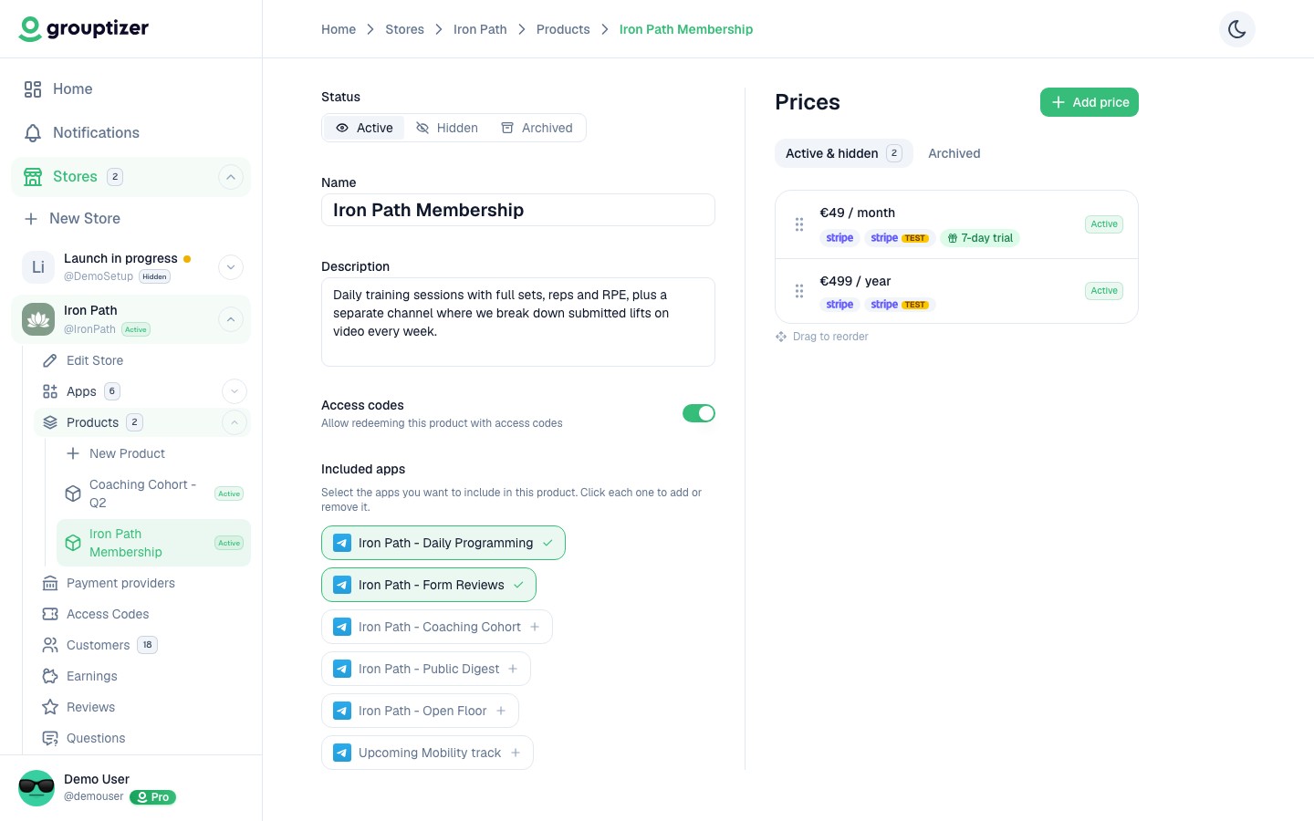 Product detail screen