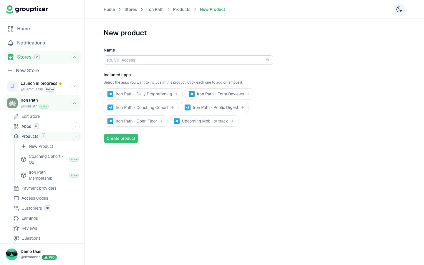 New product screen