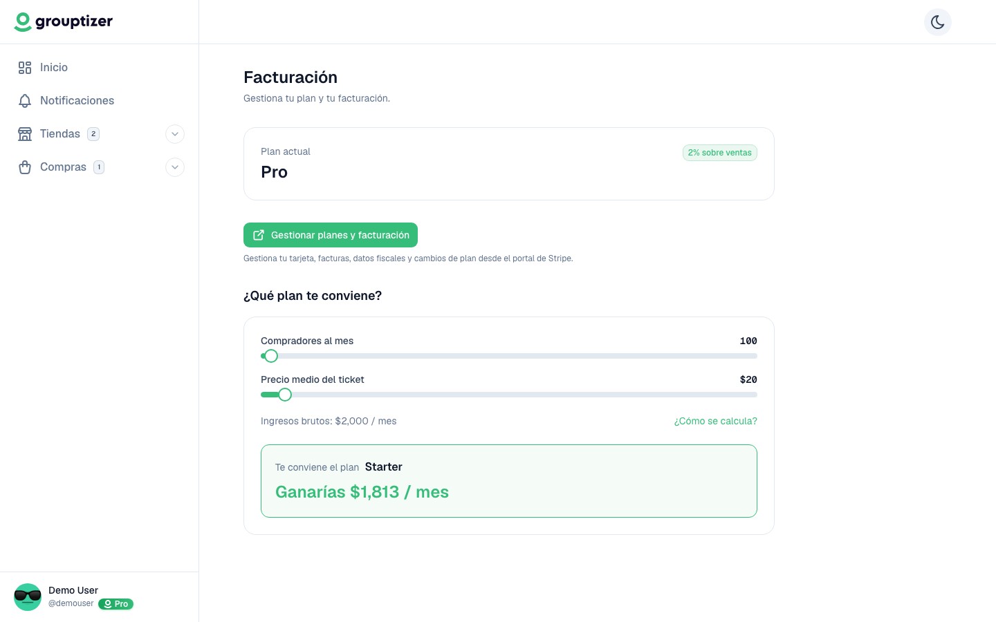 Página de facturación