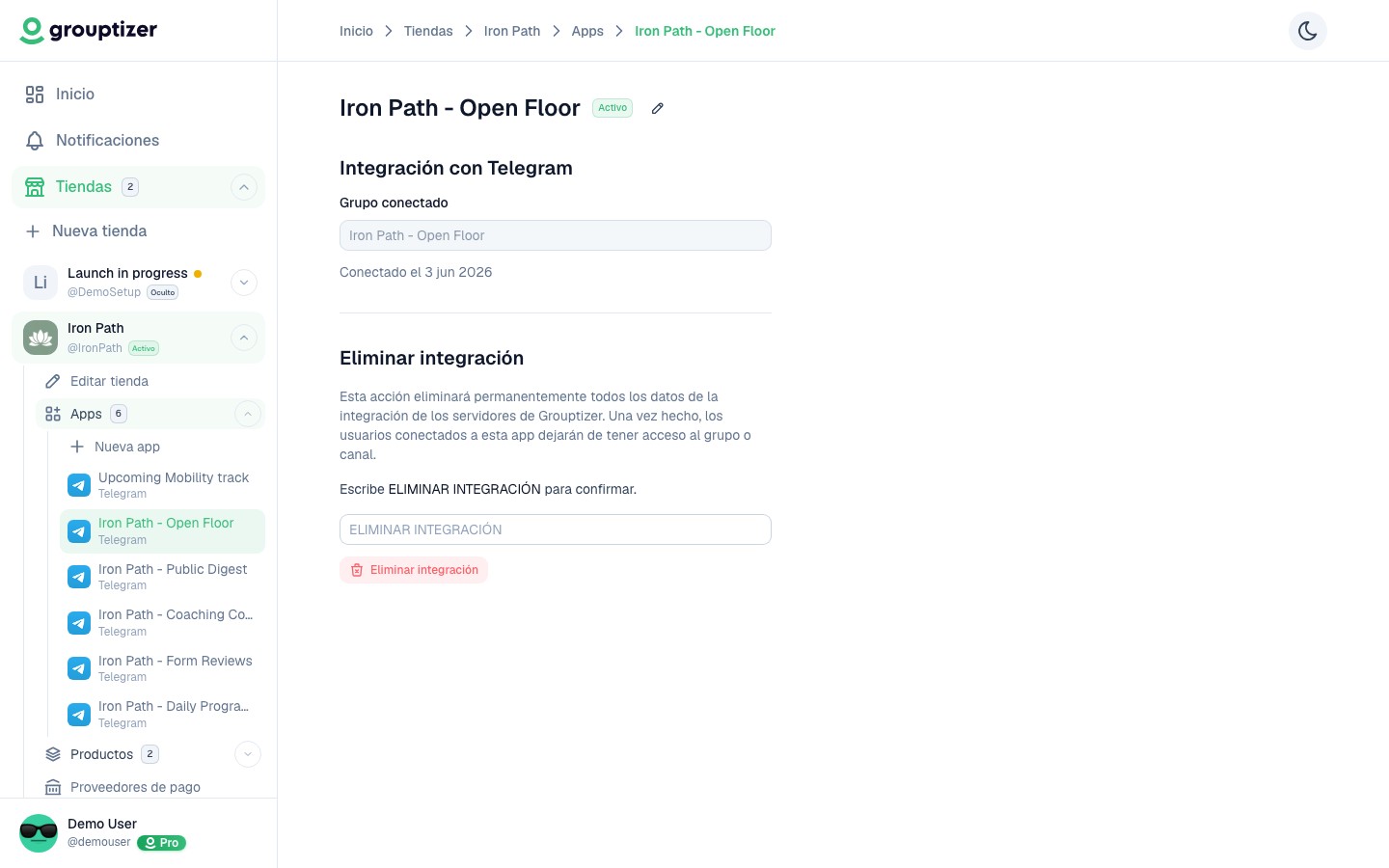 Integración con grupo verificado