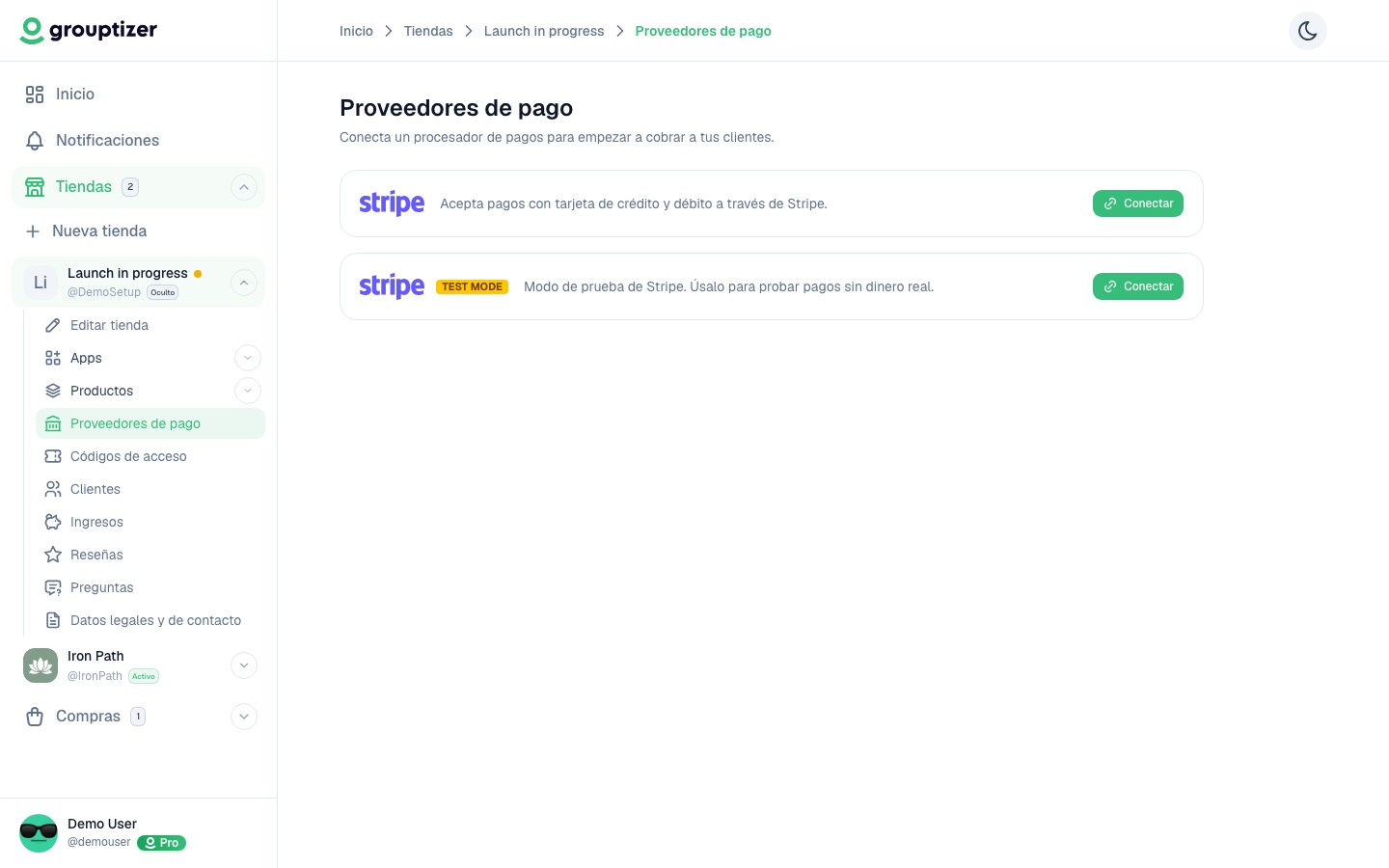 Proveedores de pago sin conectar